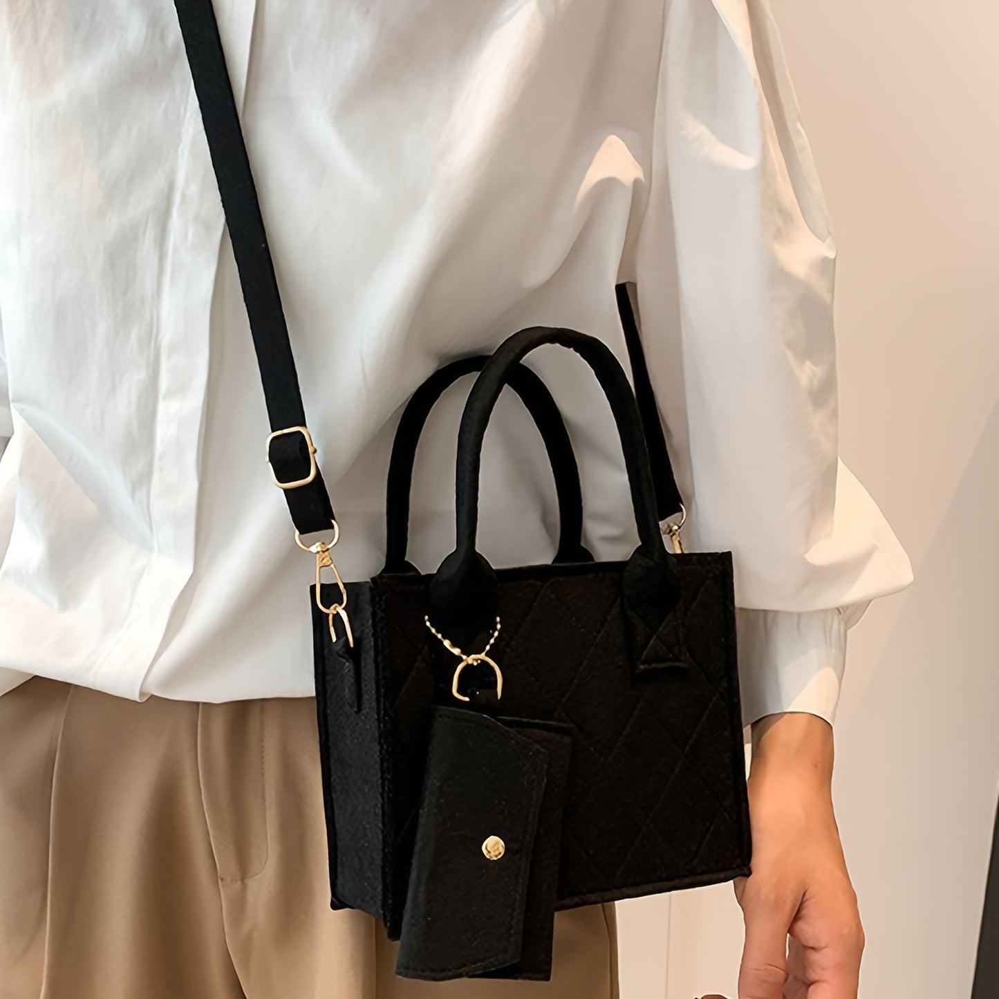 3-Piece Rhombus Embossed Crossbody Bag Set