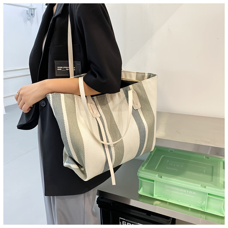 Canvas Striped Crossbody Tote Bag