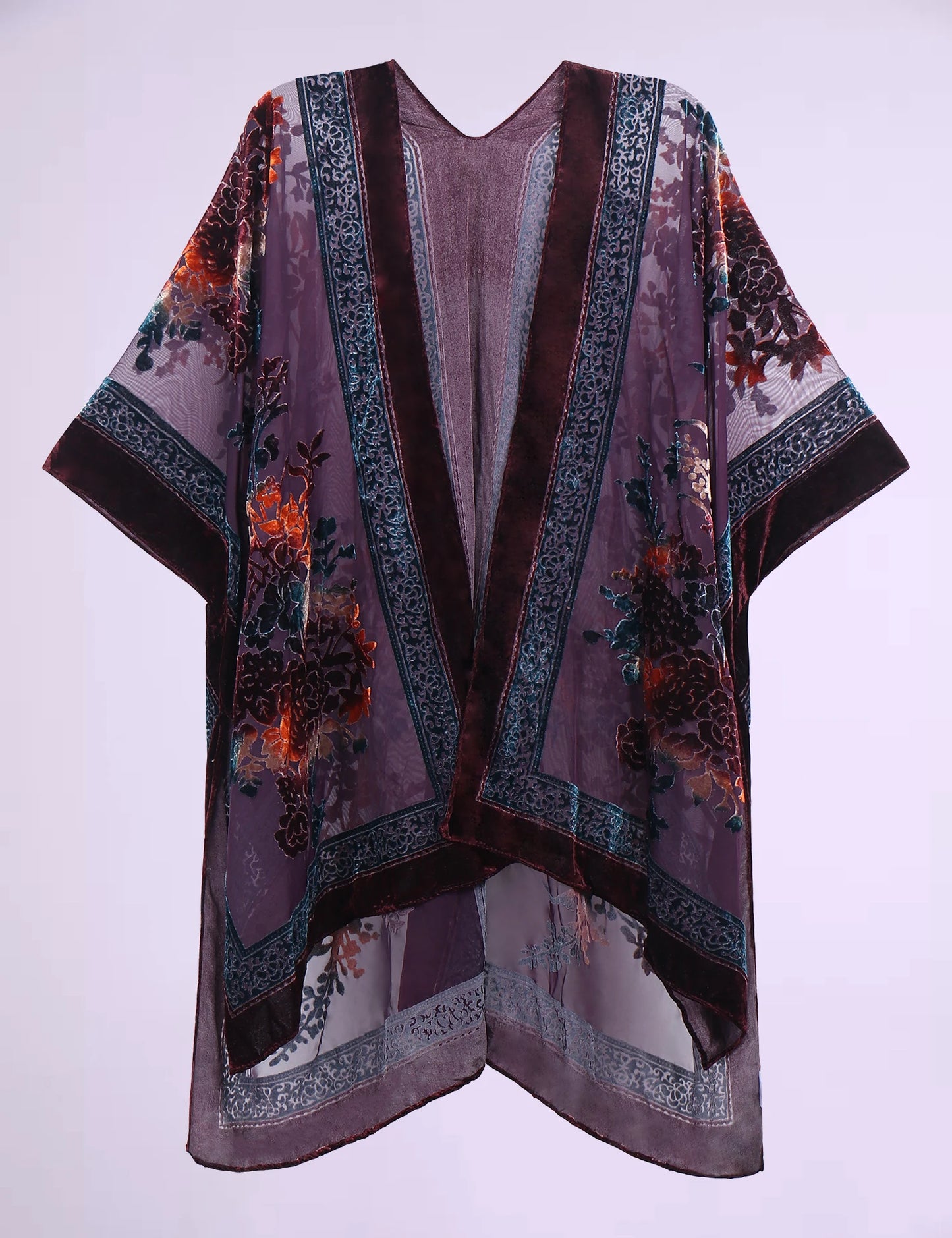Women’s Burnout Velvet Floral Kimono Cardigan