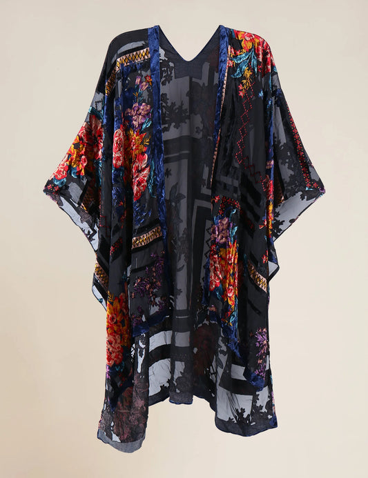 Women’s Burnout Velvet Floral Kimono Cardigan