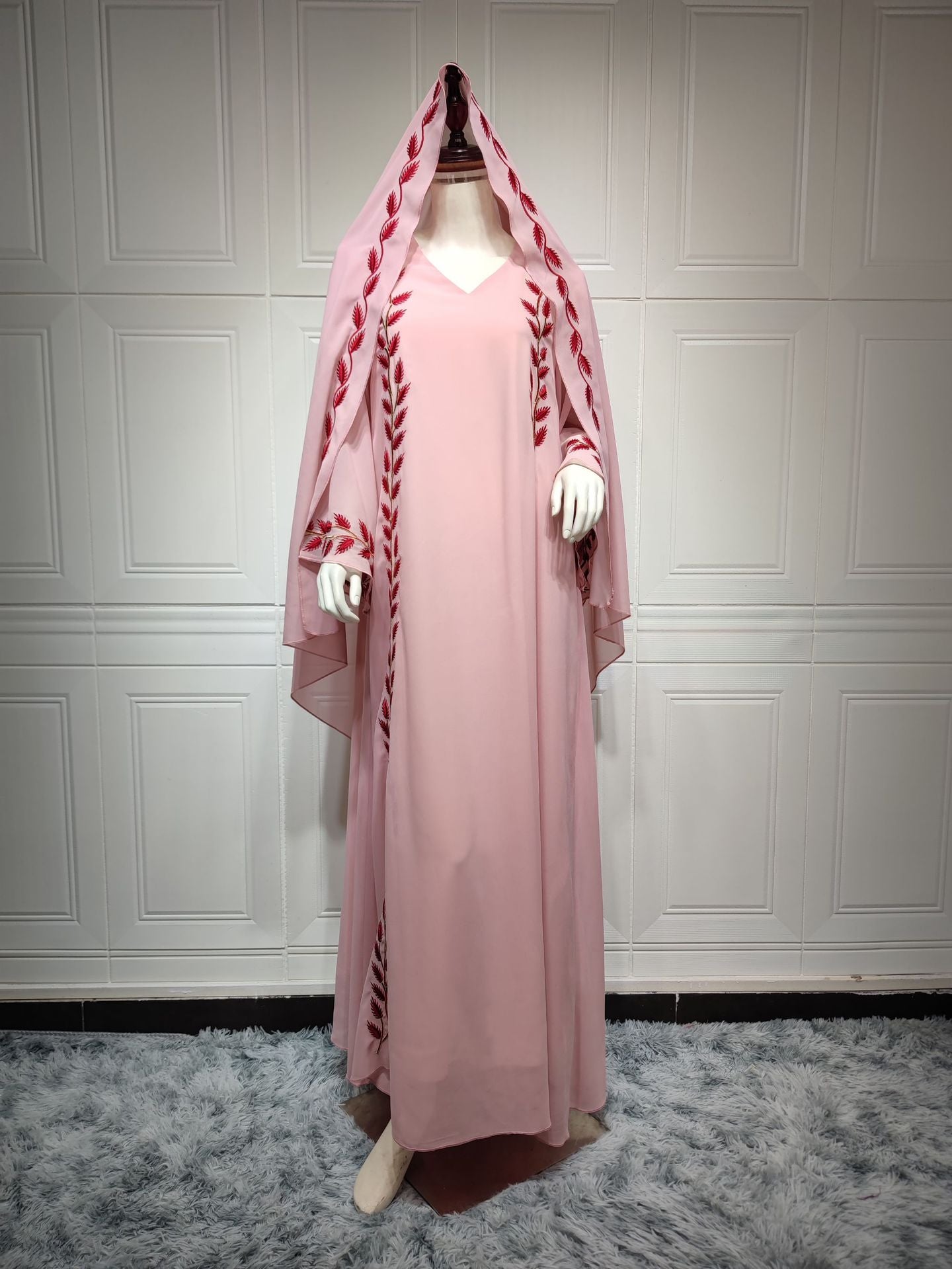 Women's Embroidered Abaya Dress with Scarf