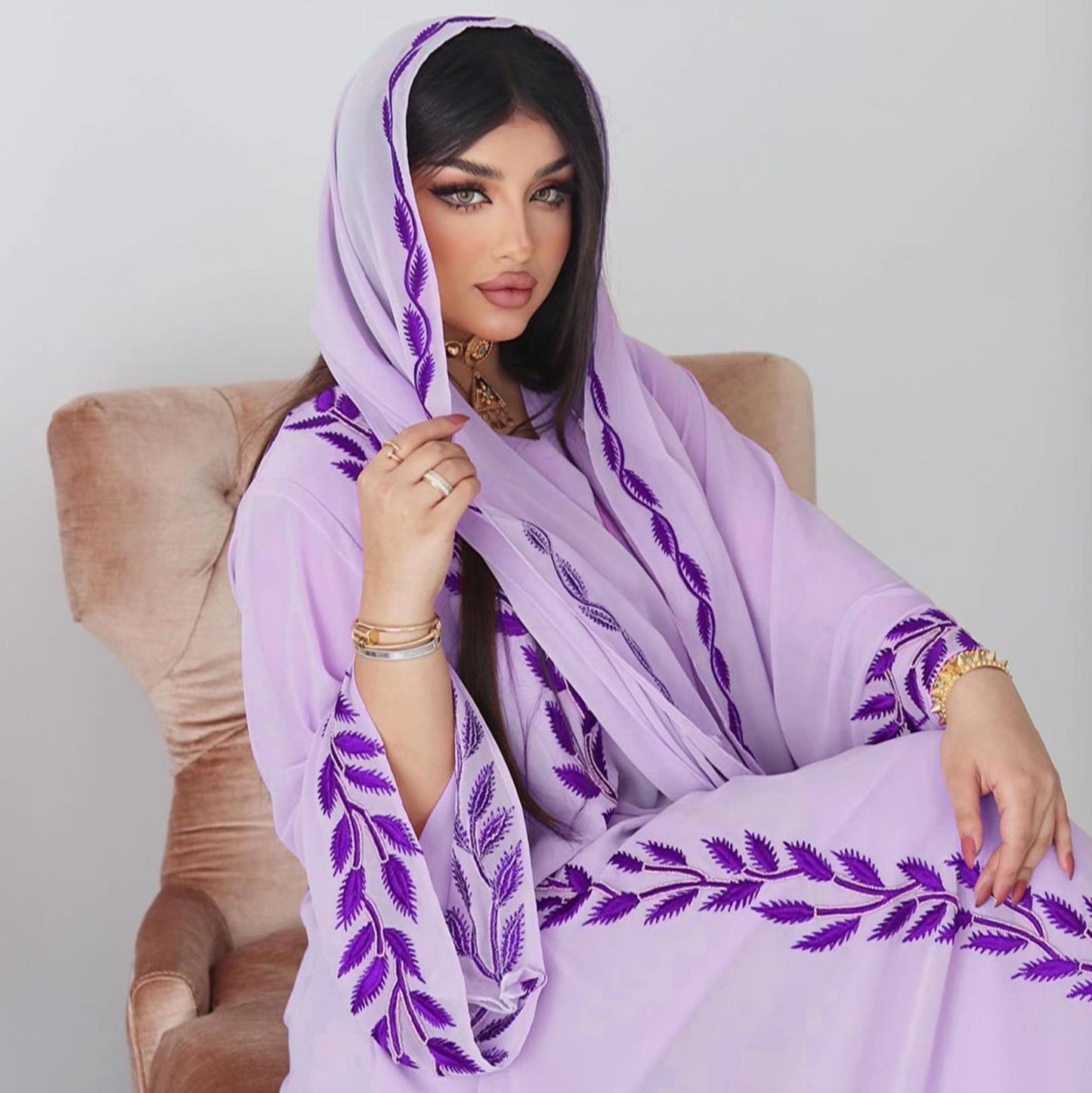 Women's Embroidered Abaya Dress with Scarf