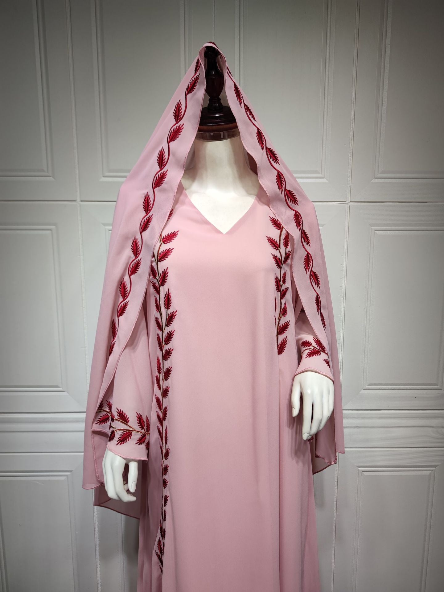 Women's Embroidered Abaya Dress with Scarf