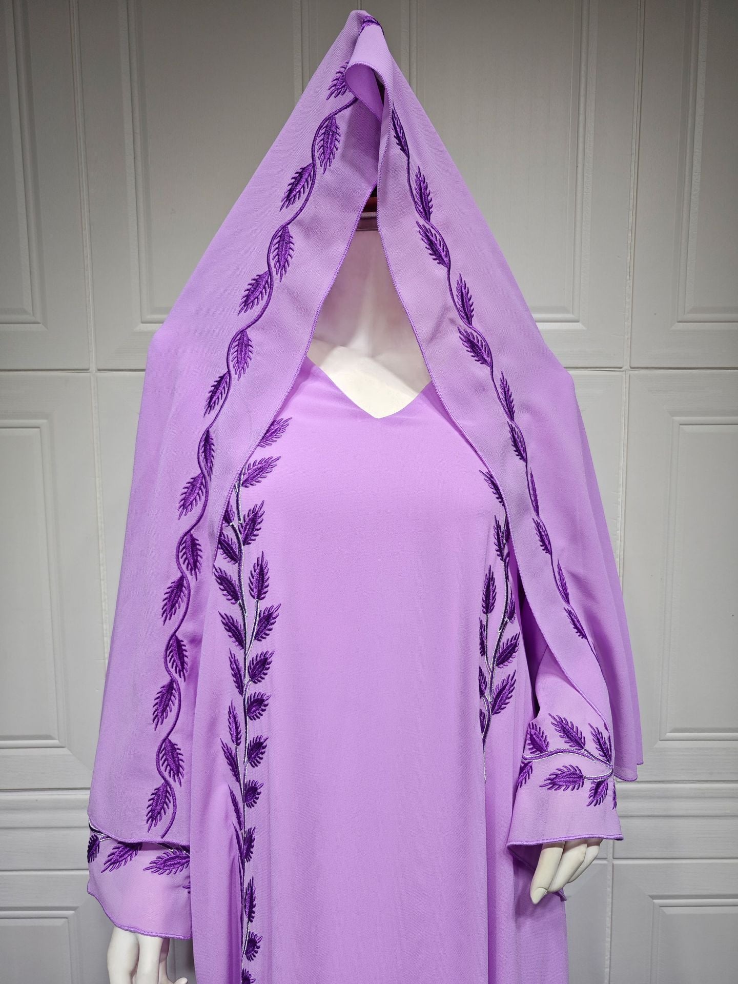Women's Embroidered Abaya Dress with Scarf