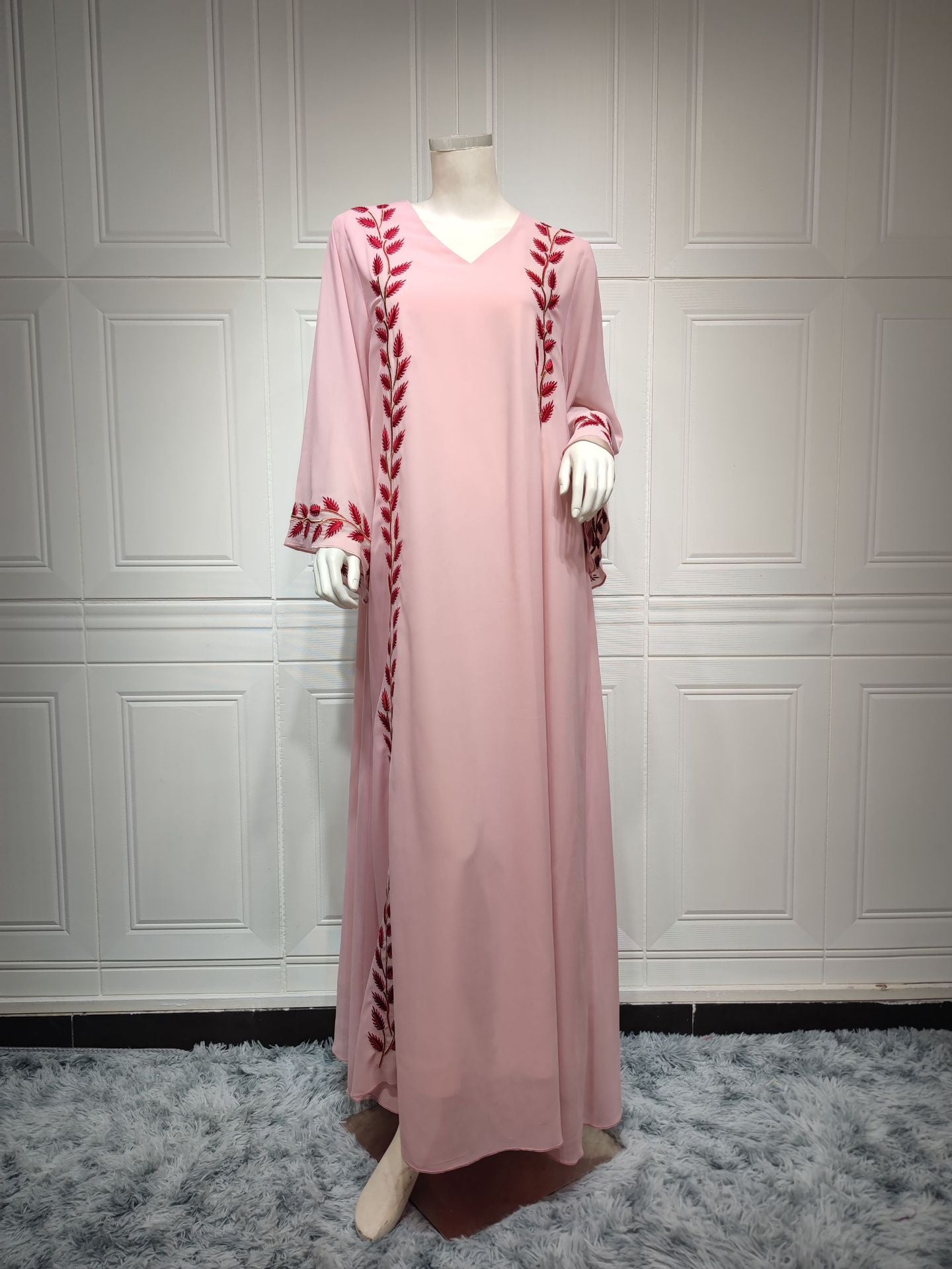 Women's Embroidered Abaya Dress with Scarf