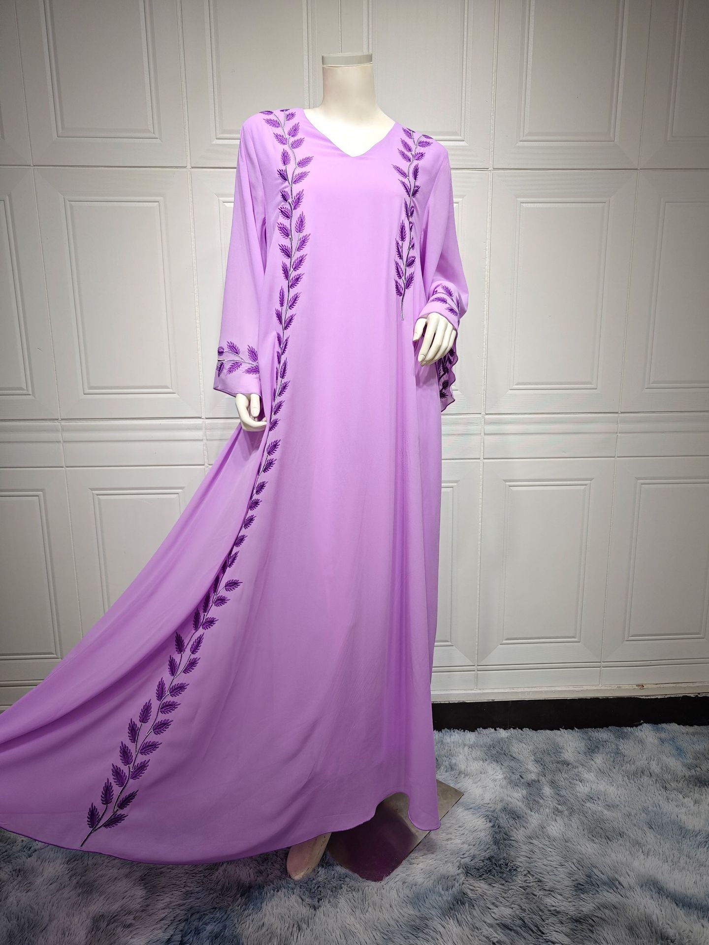 Women's Embroidered Abaya Dress with Scarf