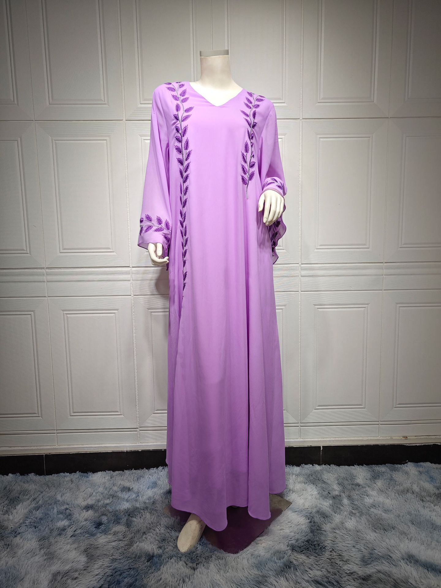 Women's Embroidered Abaya Dress with Scarf
