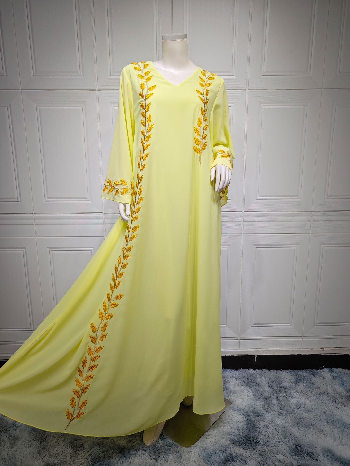 Women's Embroidered Abaya Dress with Scarf