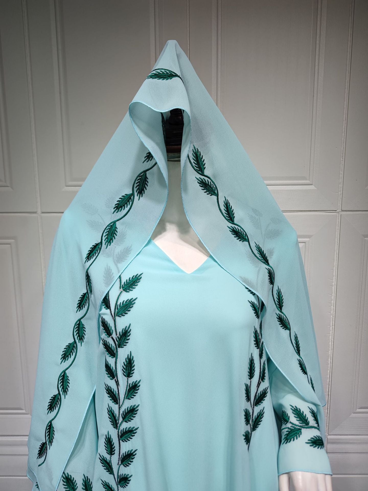 Women's Embroidered Abaya Dress with Scarf