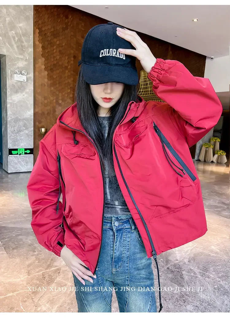 Plus-Size Hooded Windbreaker Jacket