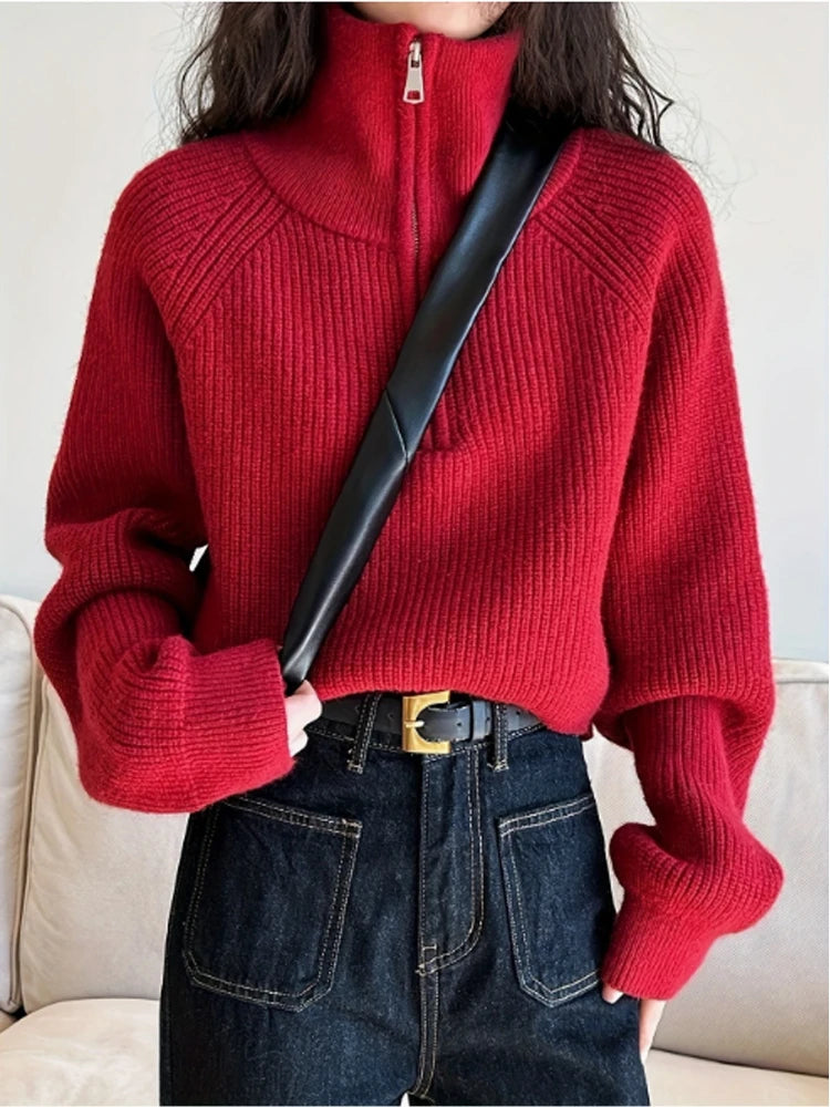 Women's Loose Half-Zip Turtleneck Sweater