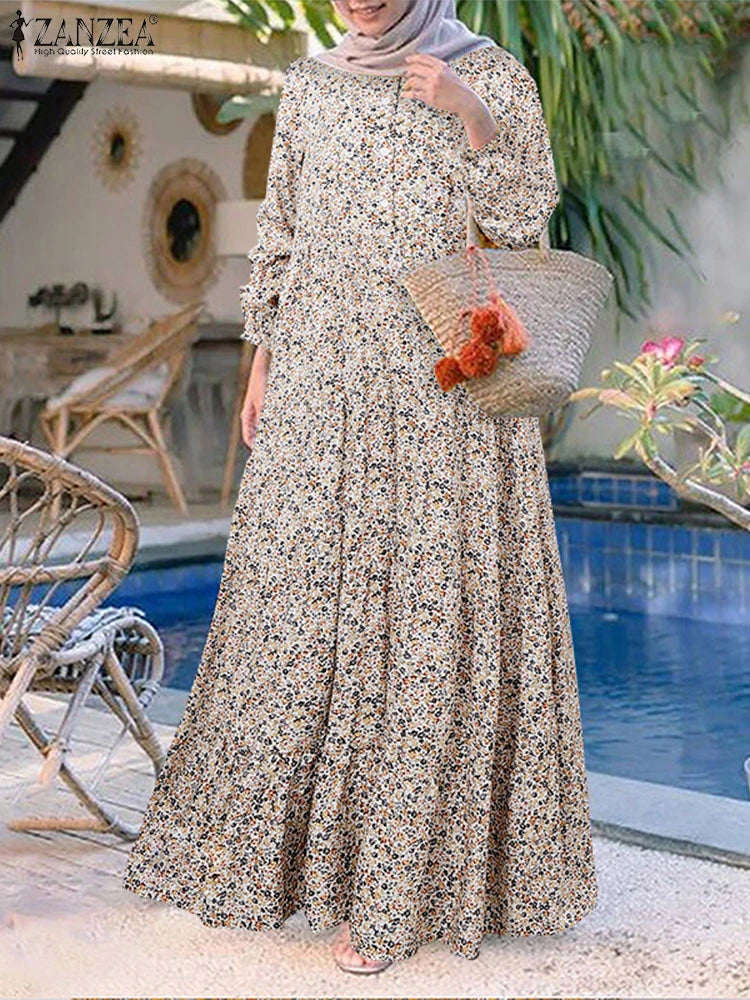 Women's Floral Printed Maxi Abaya Dress