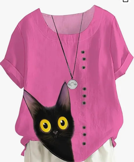 Women's Blue Floral Cotton-Linen Tunic