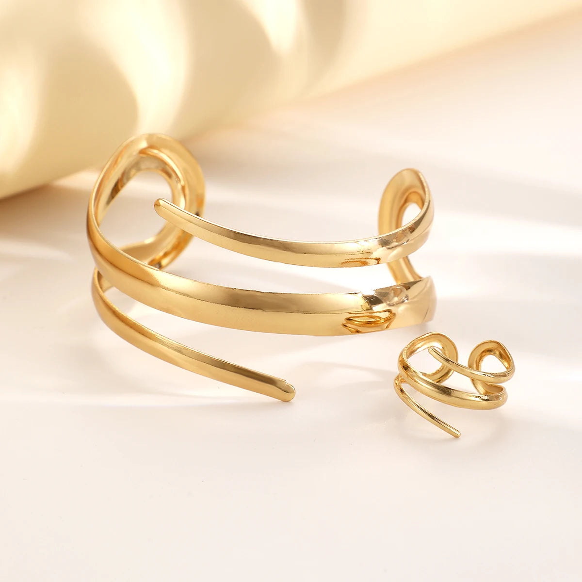 Gold Geometric Bracelet & Ring Set