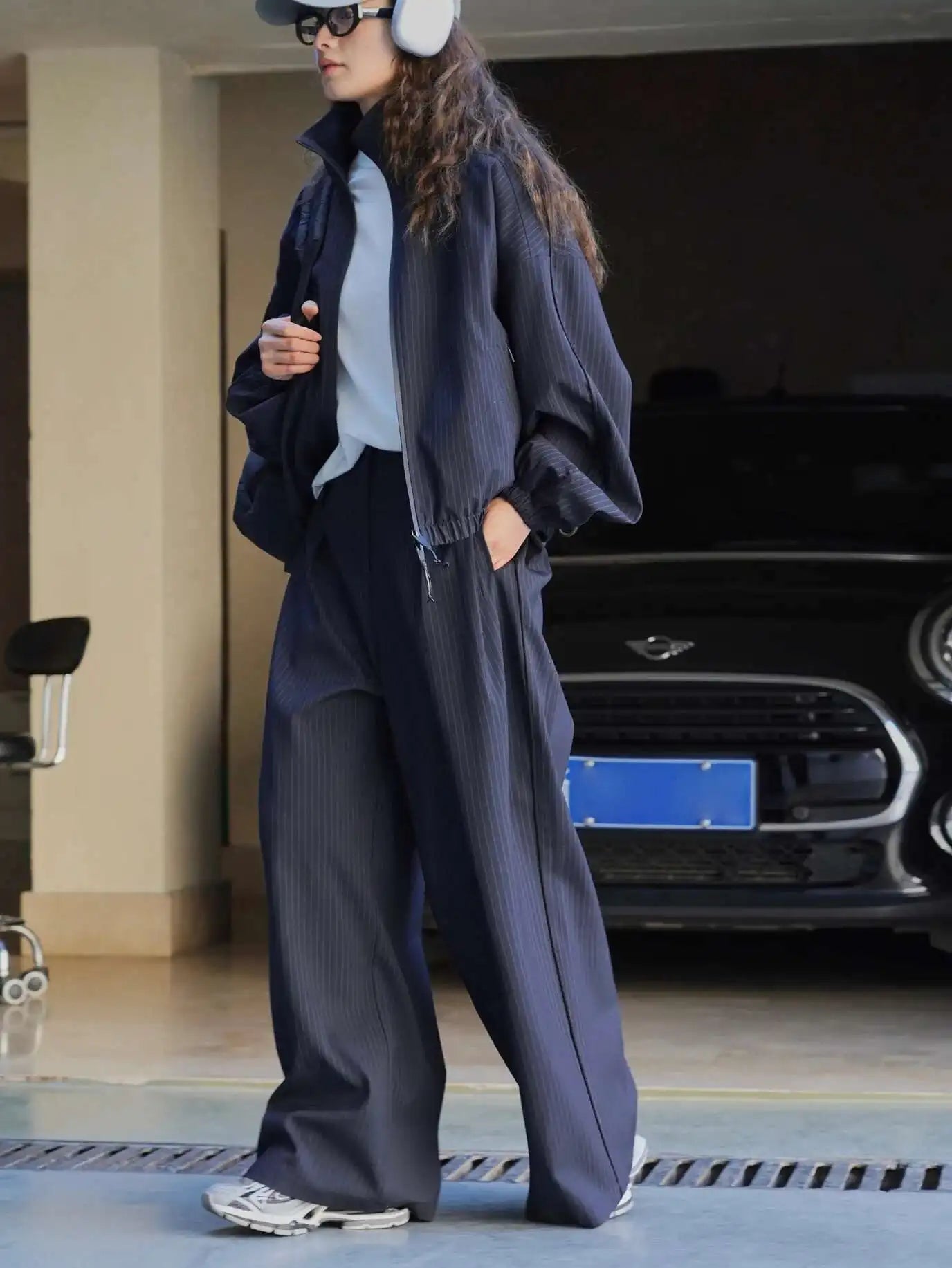 Women's Designer Striped Stand-Neck Jacket