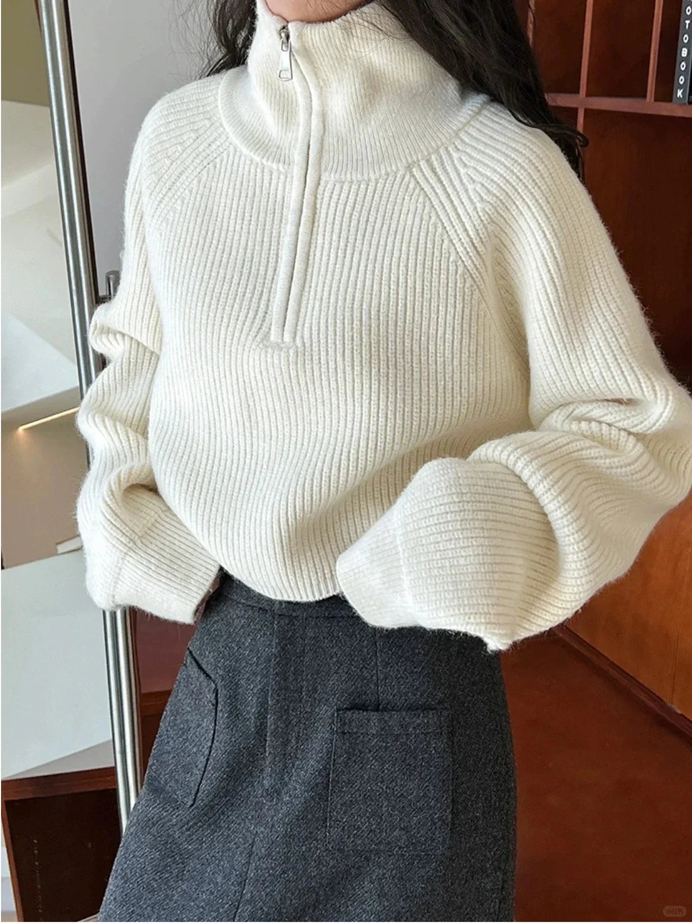 Women's Loose Half-Zip Turtleneck Sweater