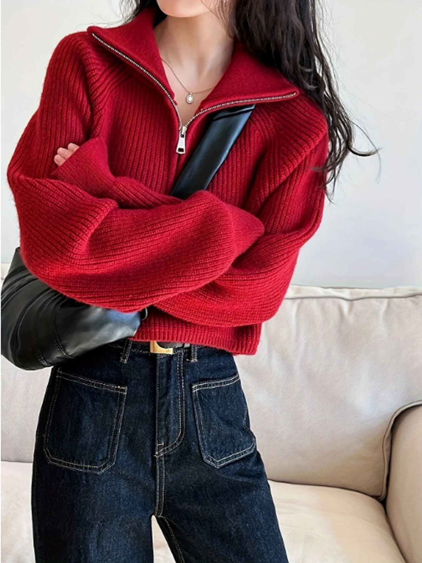 Women's Loose Half-Zip Turtleneck Sweater