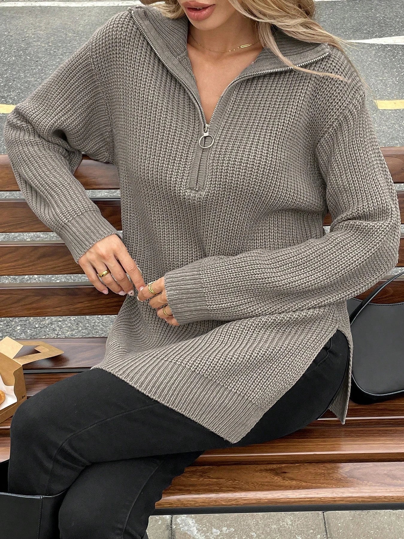 Women's High-Collar Zipper Knit Sweater