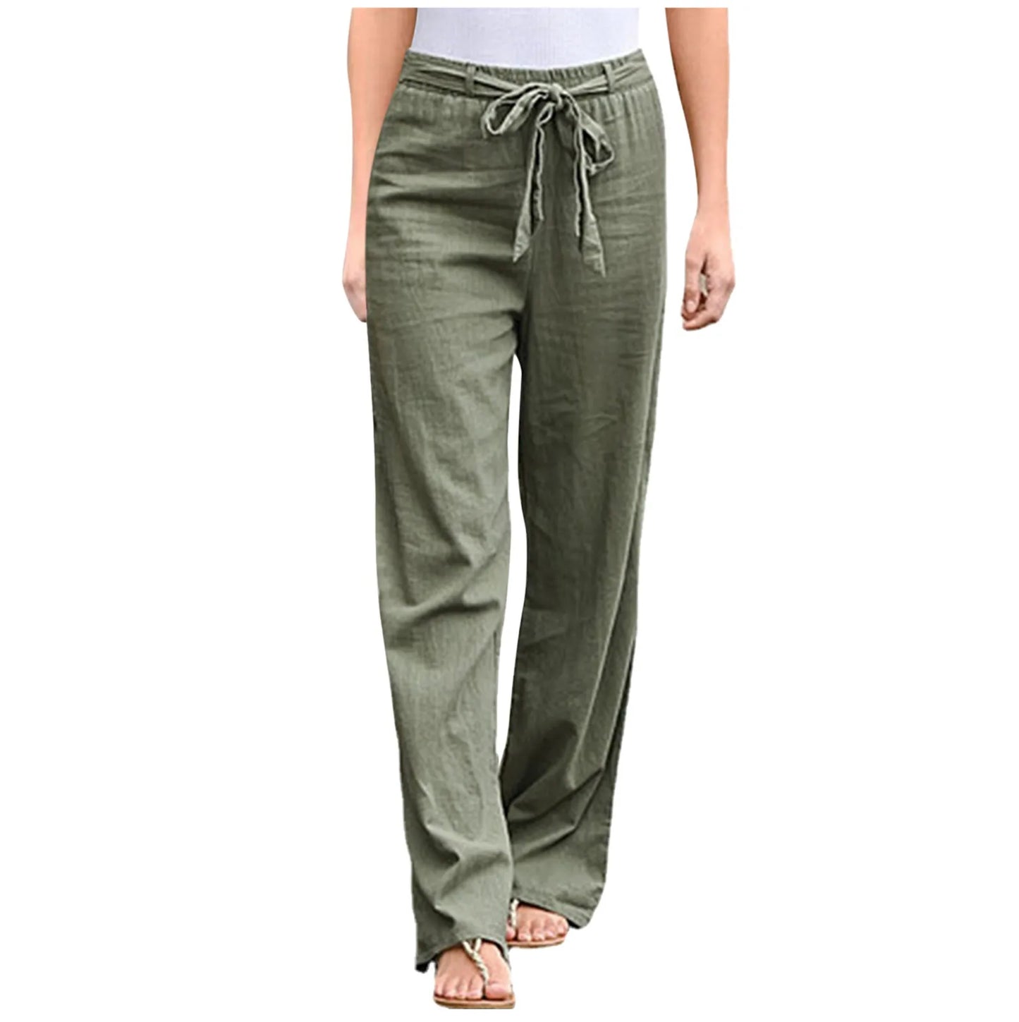 Women's Plus-Size Bow Cotton-Linen Pants