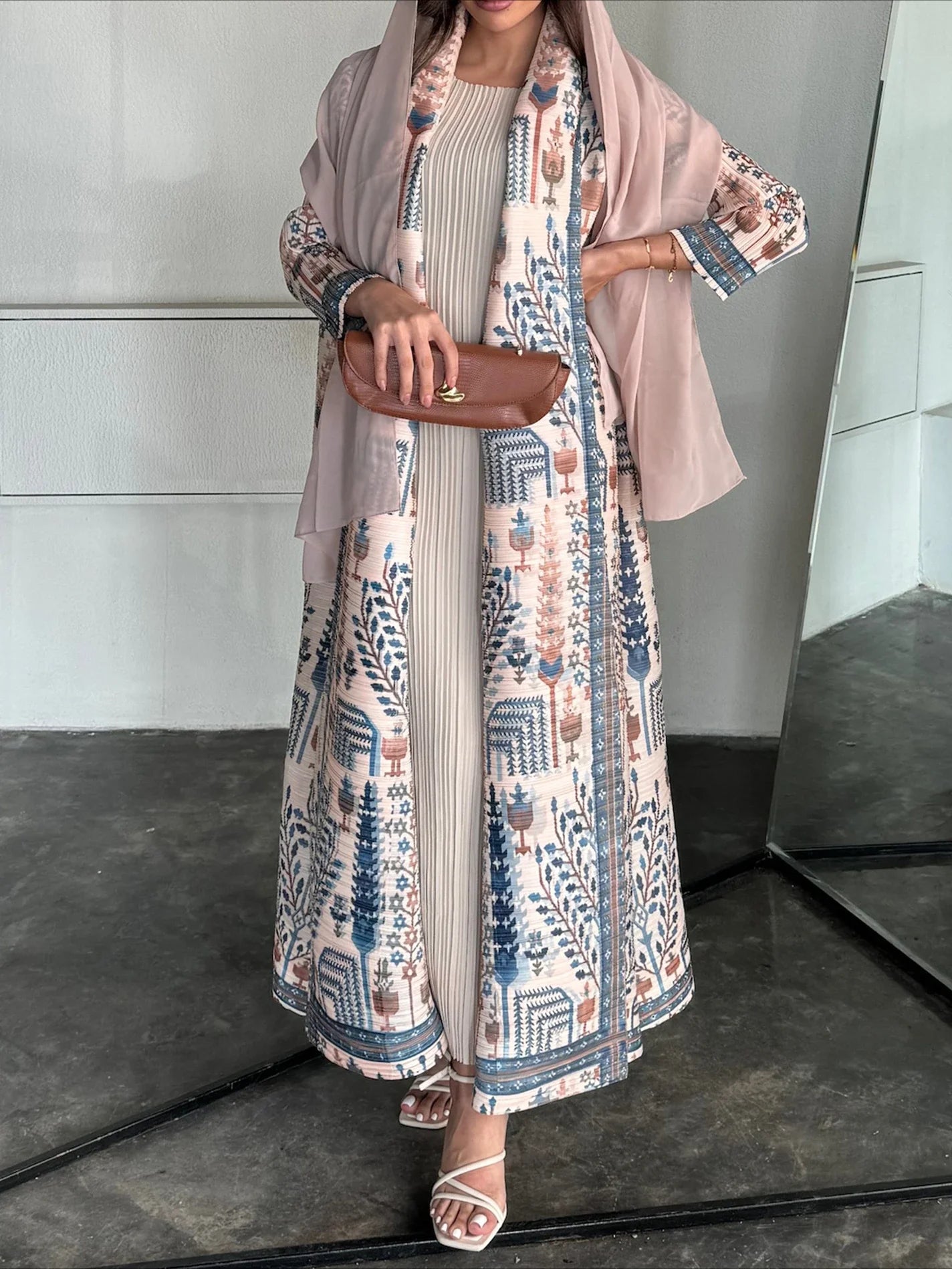 Women's Pleated Open Abaya Maxi Dress