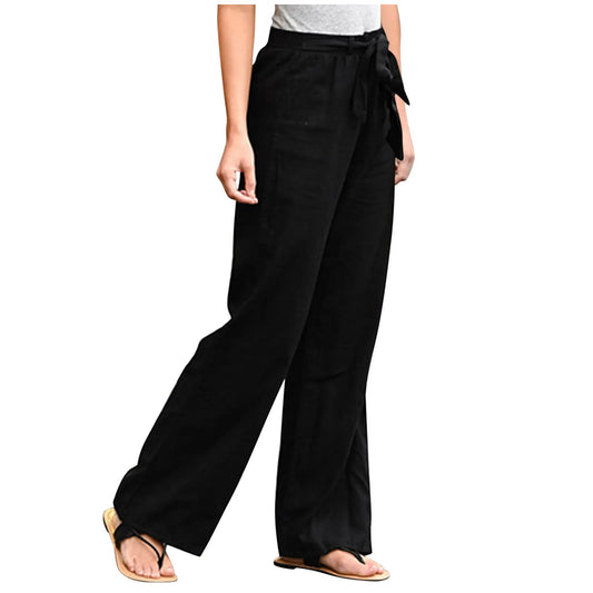 Women's Plus-Size Bow Cotton-Linen Pants