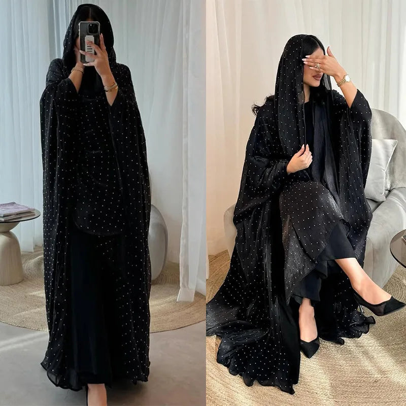 Dubai Diamonds Open-Front Abaya Kaftan