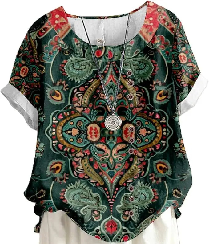 Women's Floral Cotton-Linen Tunic