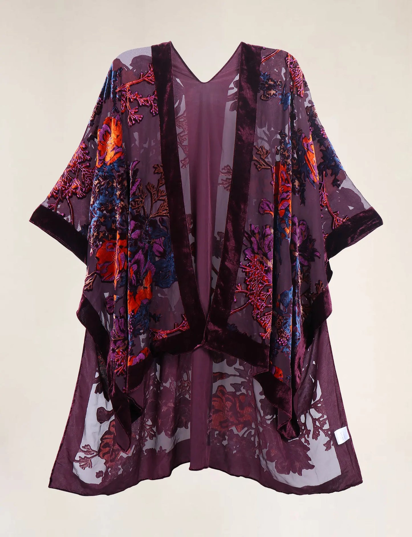 Women’s Burnout Velvet Floral Kimono Cardigan