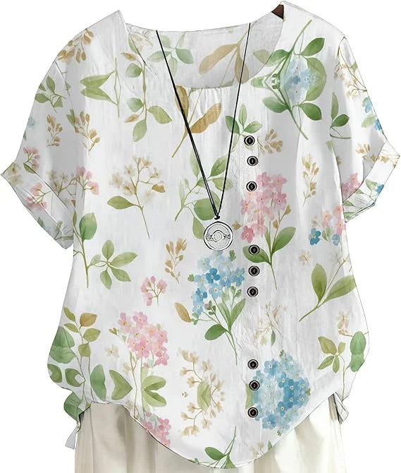 Women's Floral Cotton-Linen Tunic