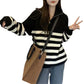 Women's Striped Half-Zip Turtleneck Sweater