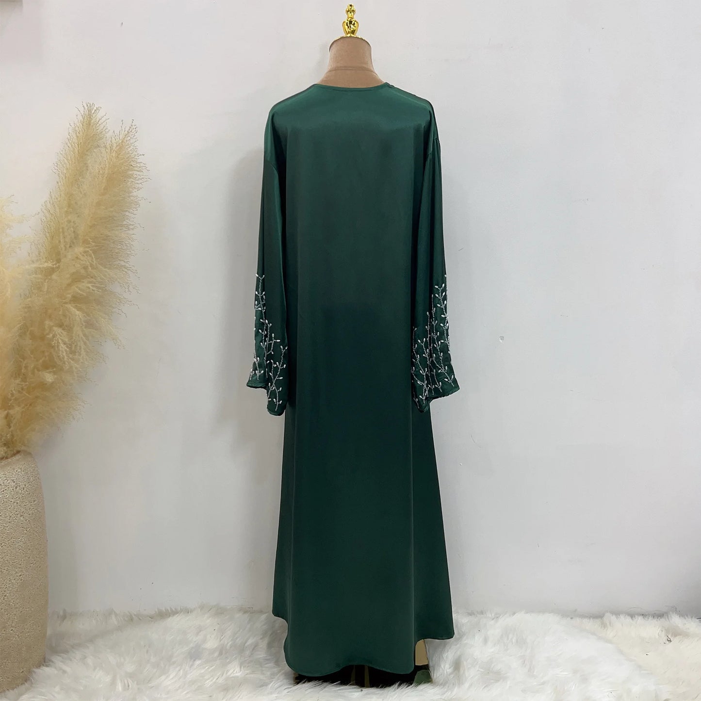 Handmade Beaded Open Abaya with Belt