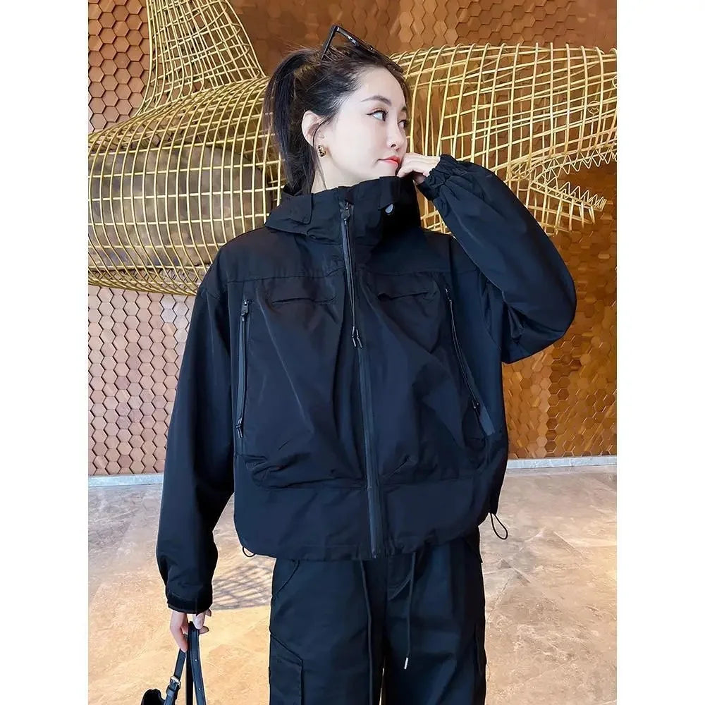 Plus-Size Hooded Windbreaker Jacket