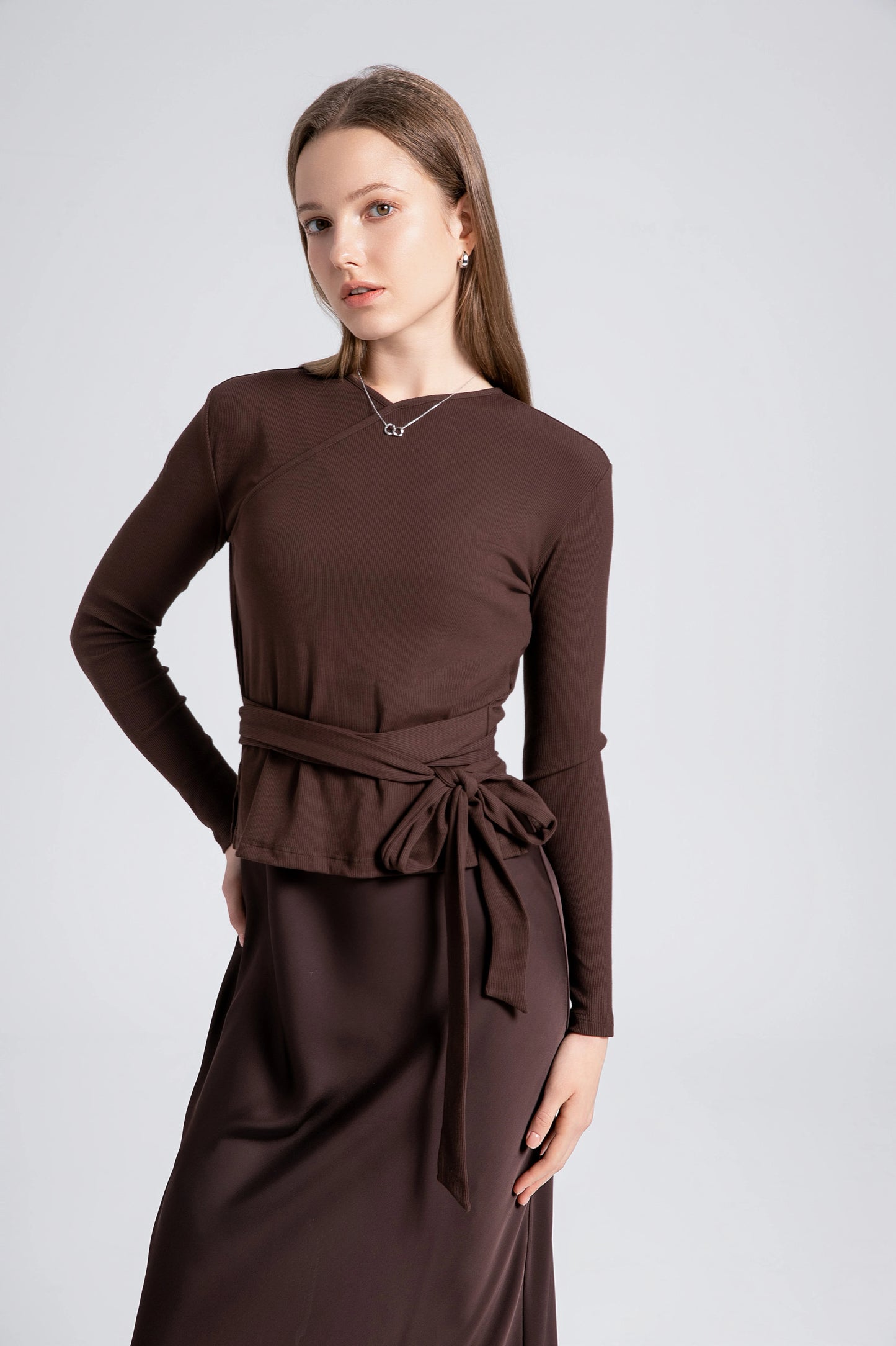 Women's Ribbed Wrap Top & Satin Dress Set