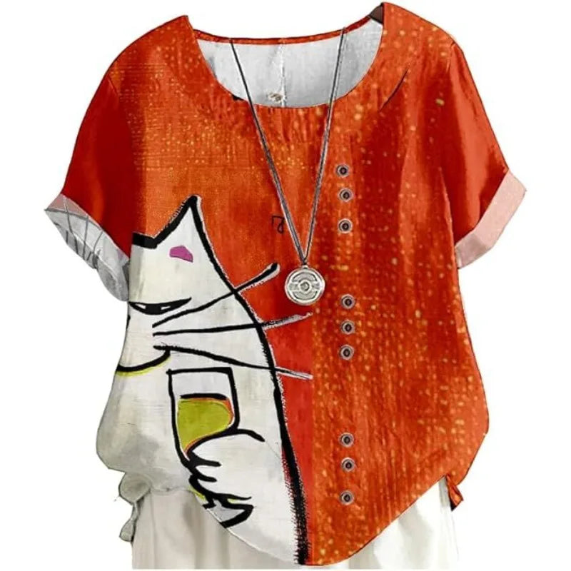 Women's Blue Floral Cotton-Linen Tunic