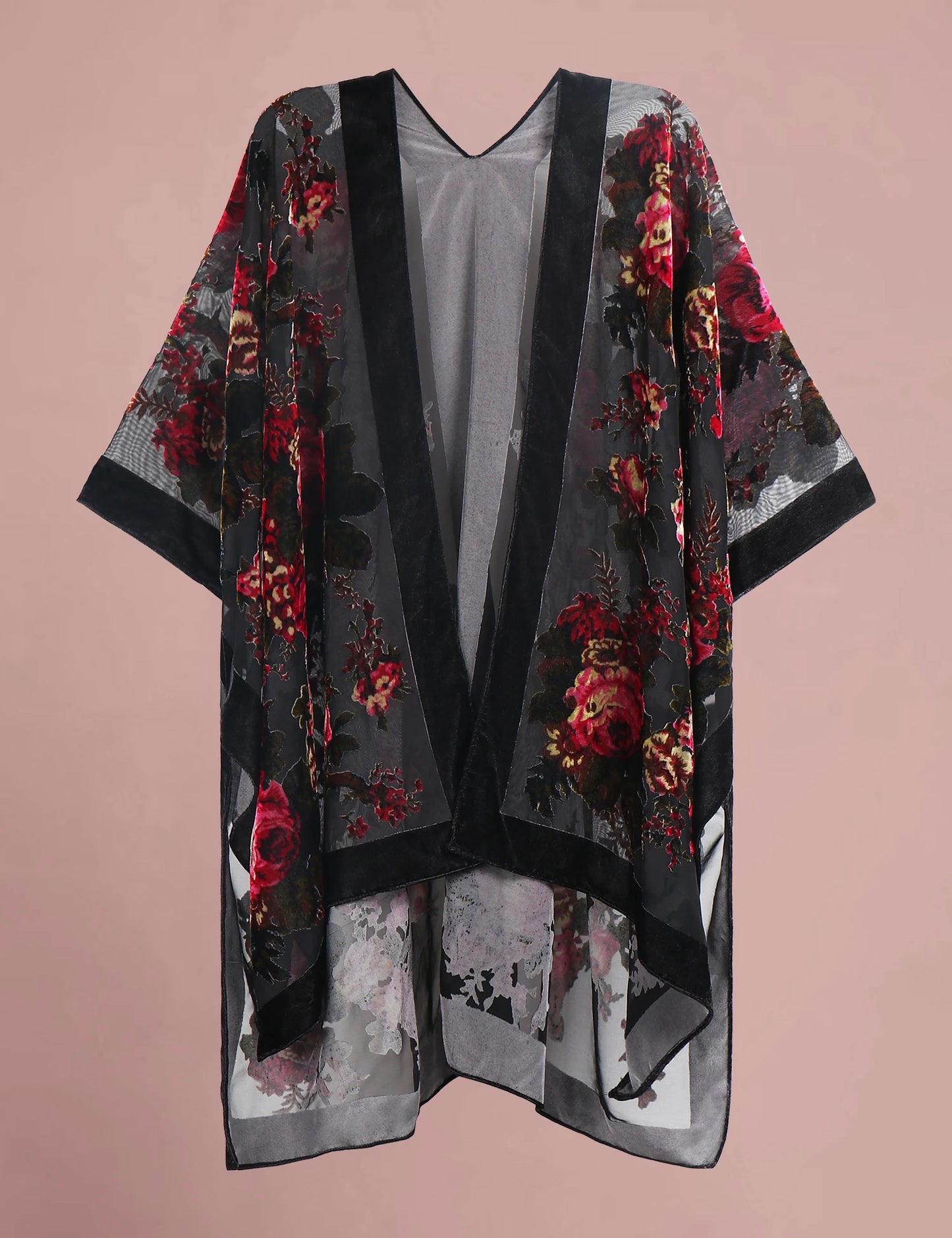 Women’s Burnout Velvet Floral Kimono Cardigan