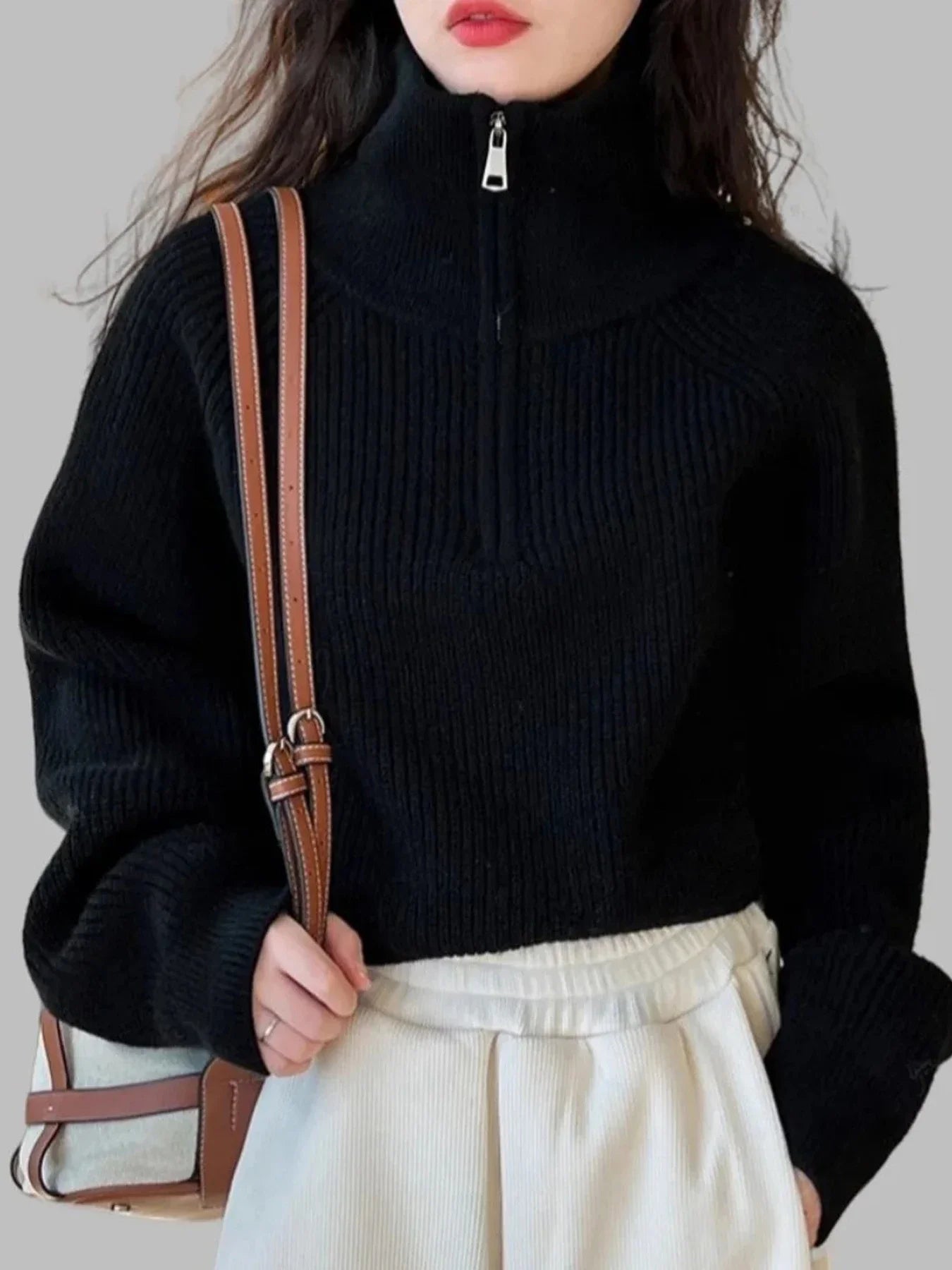 Women's Loose Half-Zip Turtleneck Sweater