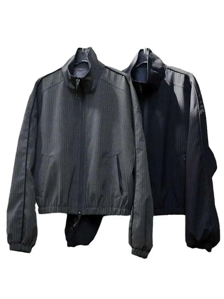 Women's Designer Striped Stand-Neck Jacket