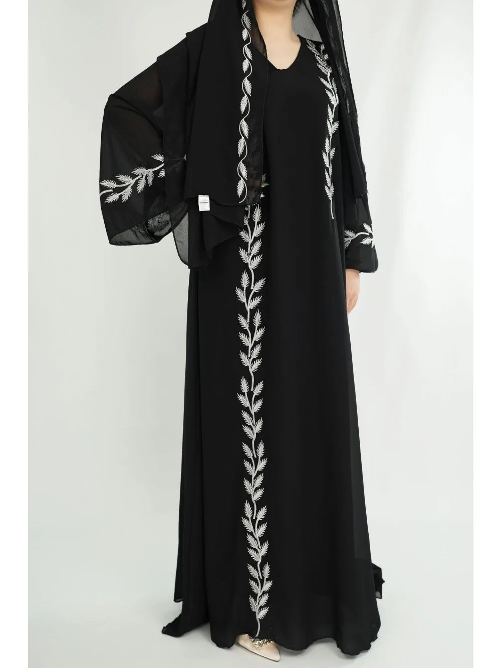 Women's Embroidered Abaya Dress with Scarf