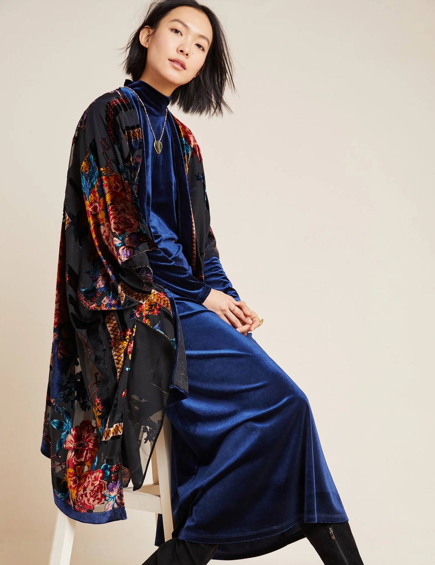 Women’s Burnout Velvet Floral Kimono Cardigan