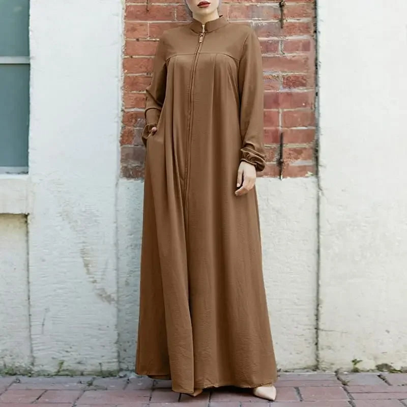 Women's Zipper Front Abaya Kaftan Dress