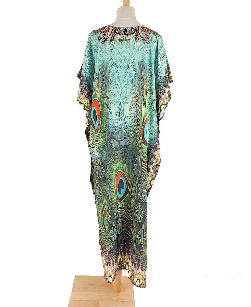 Women's Peacock Print Beach Kaftan