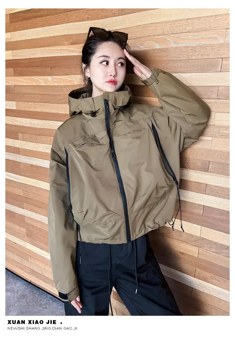 Plus-Size Hooded Windbreaker Jacket