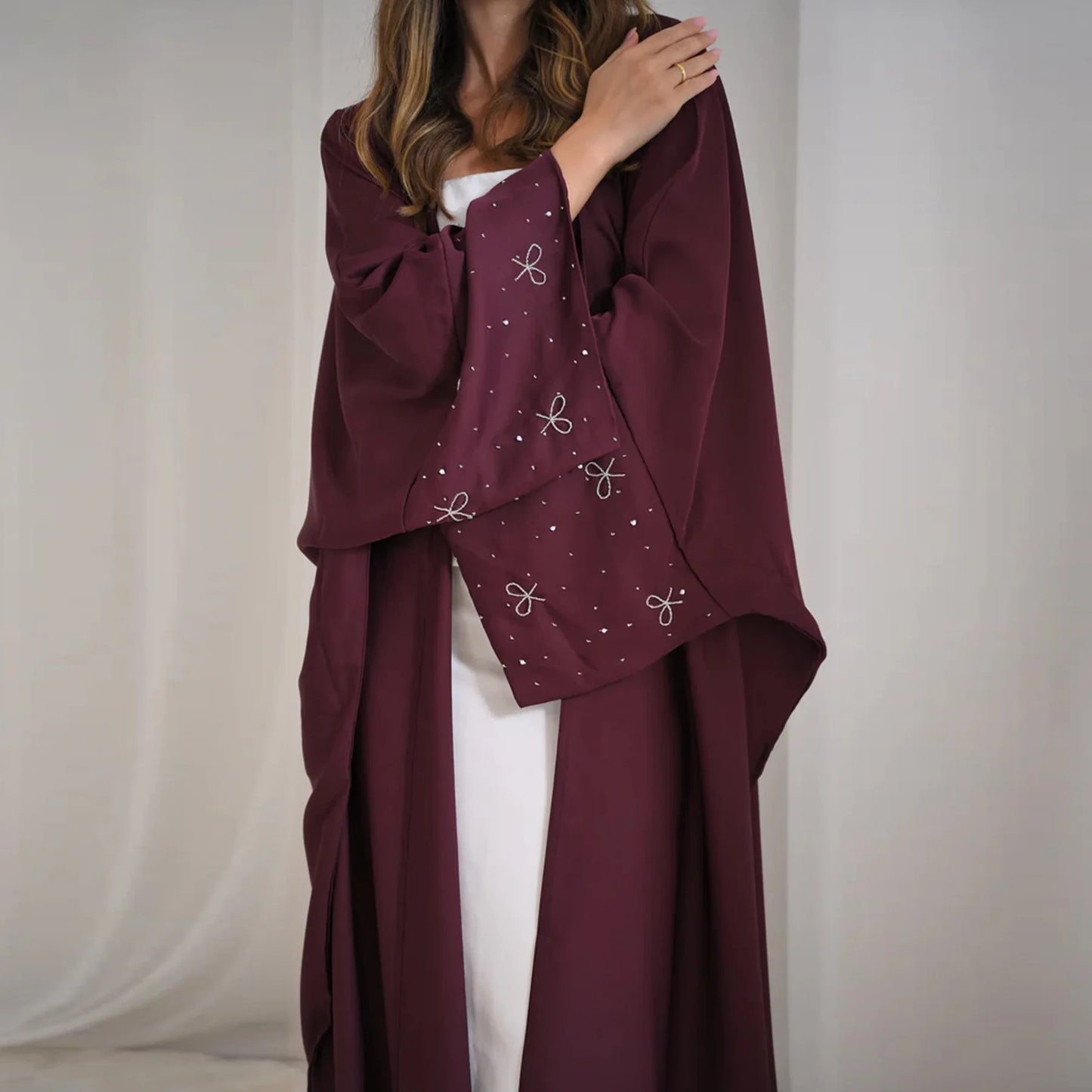 Women's Embroidered Open Front Abaya Jacket