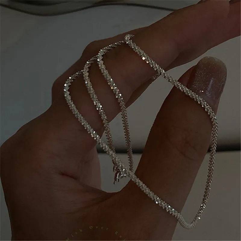 Silver Sparkling Clavicle Necklace
