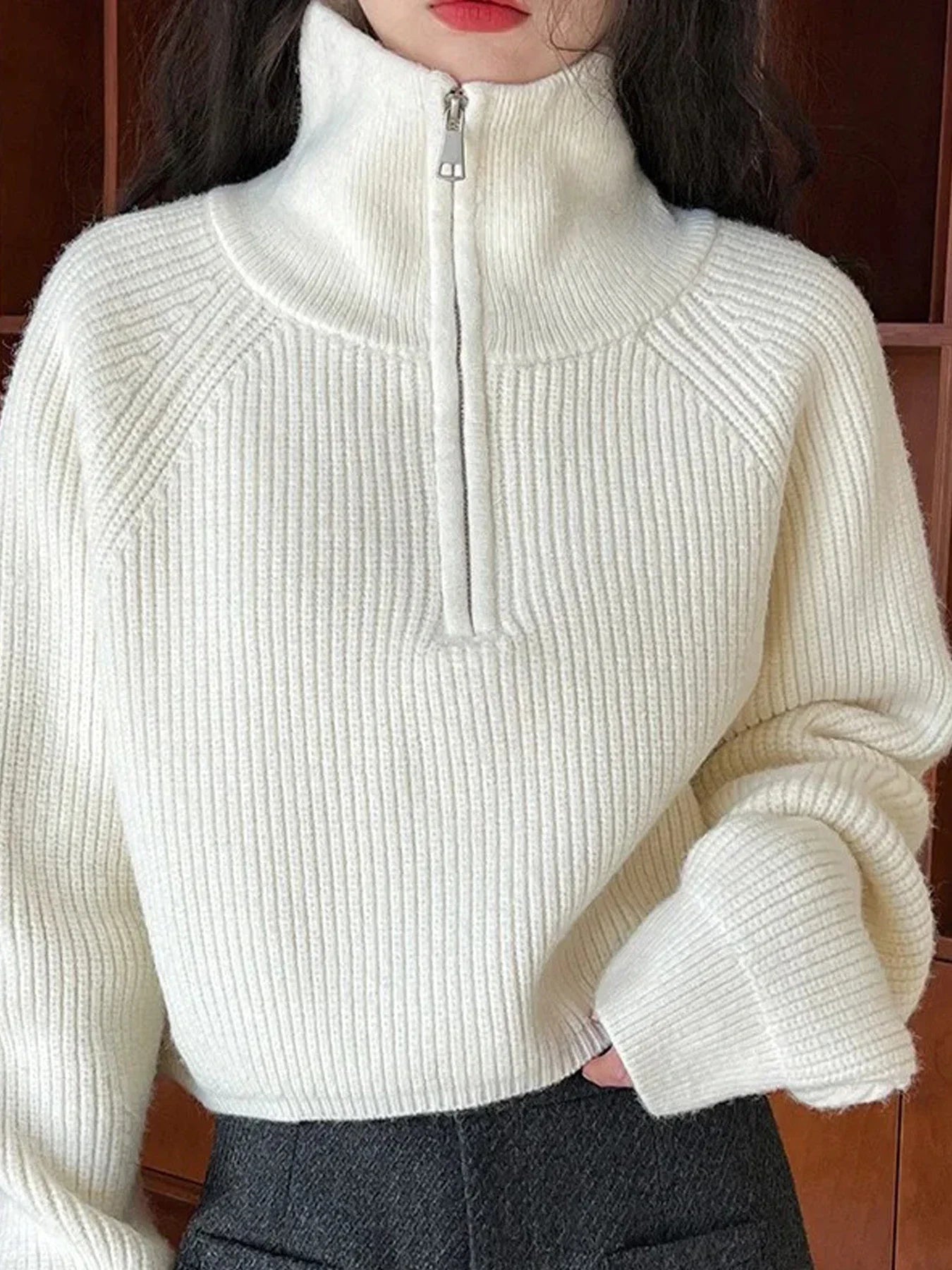 Women's Loose Half-Zip Turtleneck Sweater