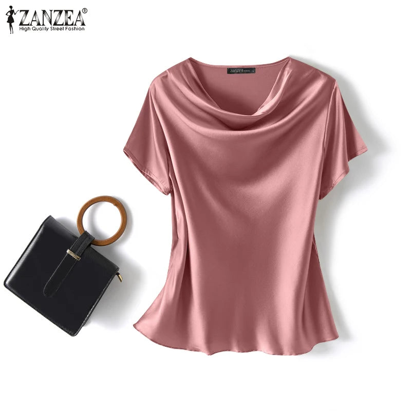 Women's Satin Short-Sleeve Blouse