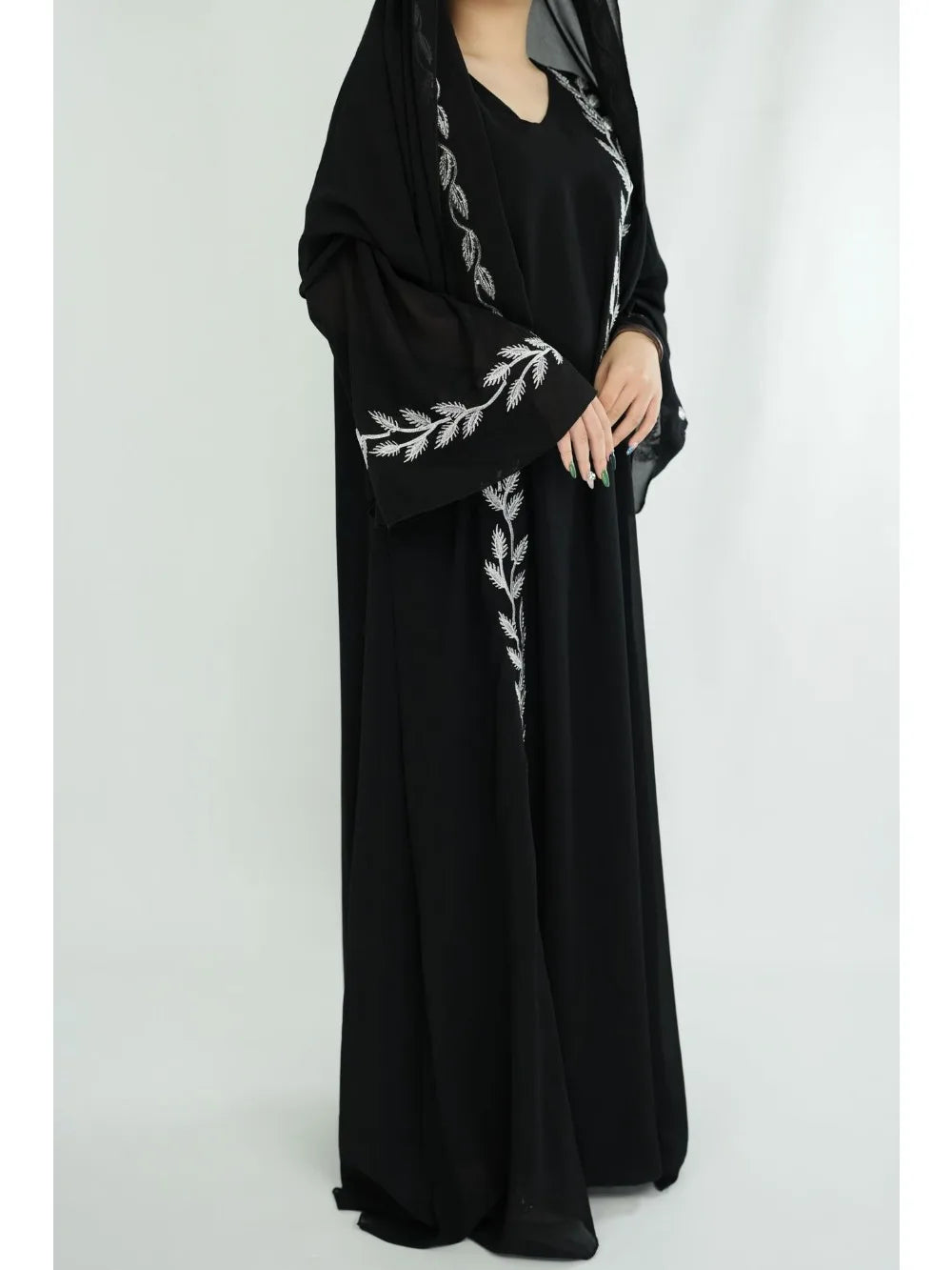 Women's Embroidered Abaya Dress with Scarf