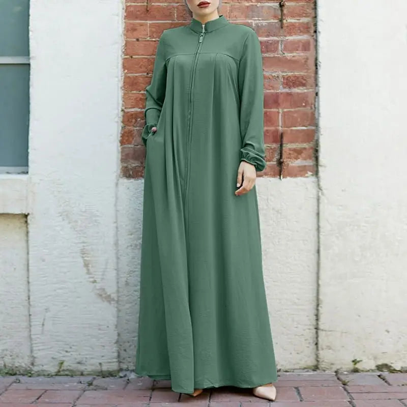 Women's Zipper Front Abaya Kaftan Dress