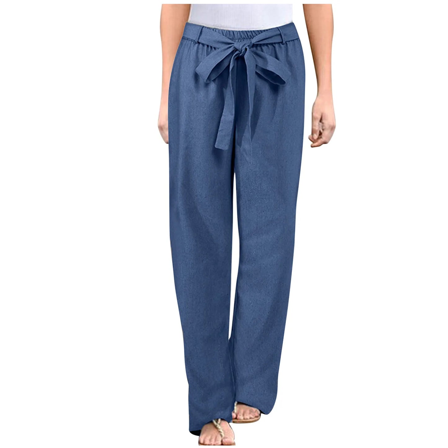 Women's Plus-Size Bow Cotton-Linen Pants