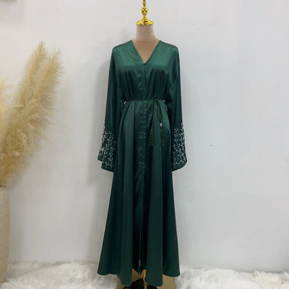 Handmade Beaded Open Abaya with Belt